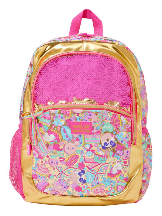 Smiggle School Bag : Gold Flip Sequin 20 Birthday Colorful & Stylish 16 Inch Backpack for Kids