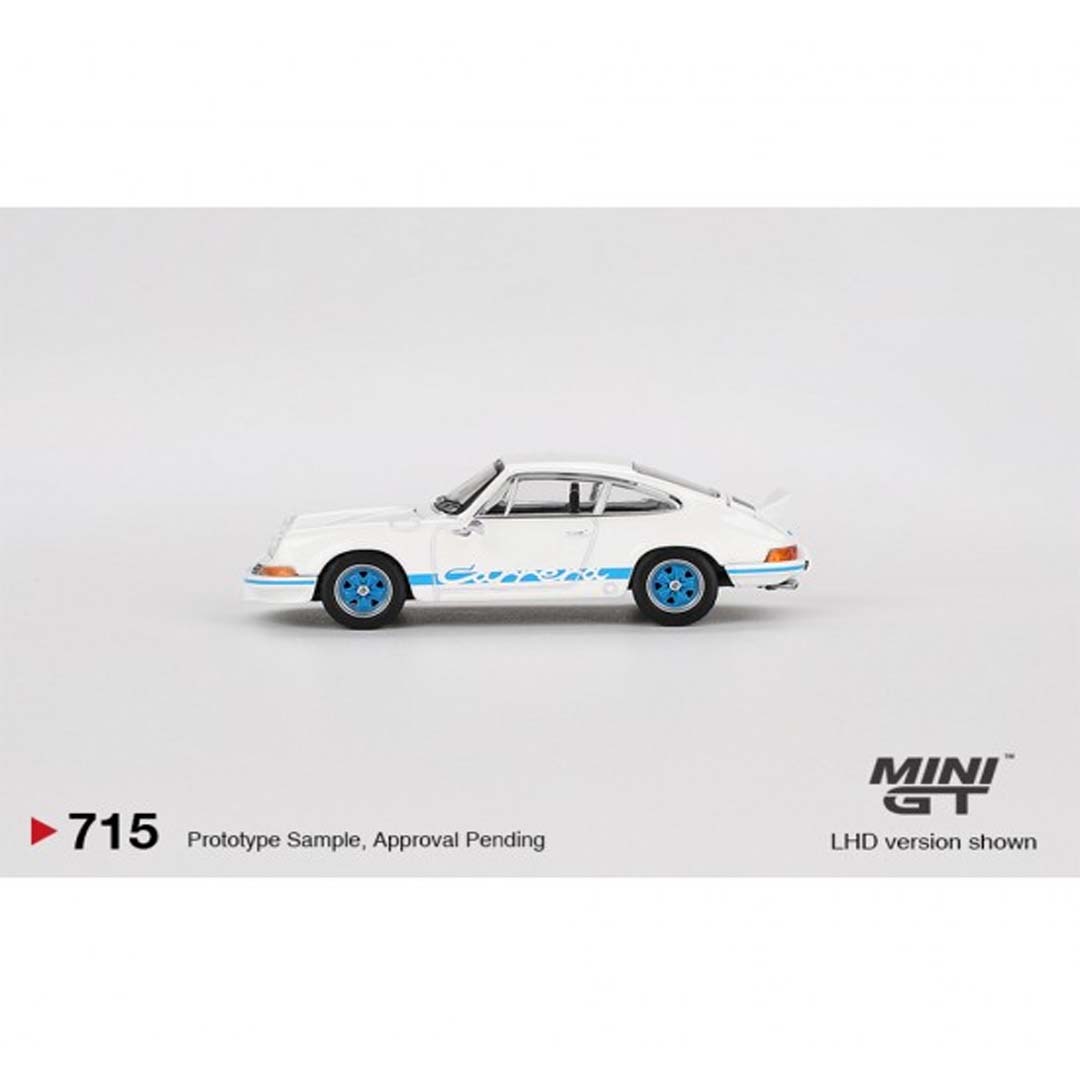MINI GT 715: Porsche 911 Carrera RS 2.7 Grand Prix White with Blue Livery