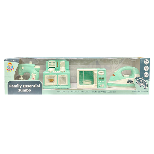 Pablo Honey Mini Iron, Microwave, Oven & Sewing Machine Household Play Set (Blue)