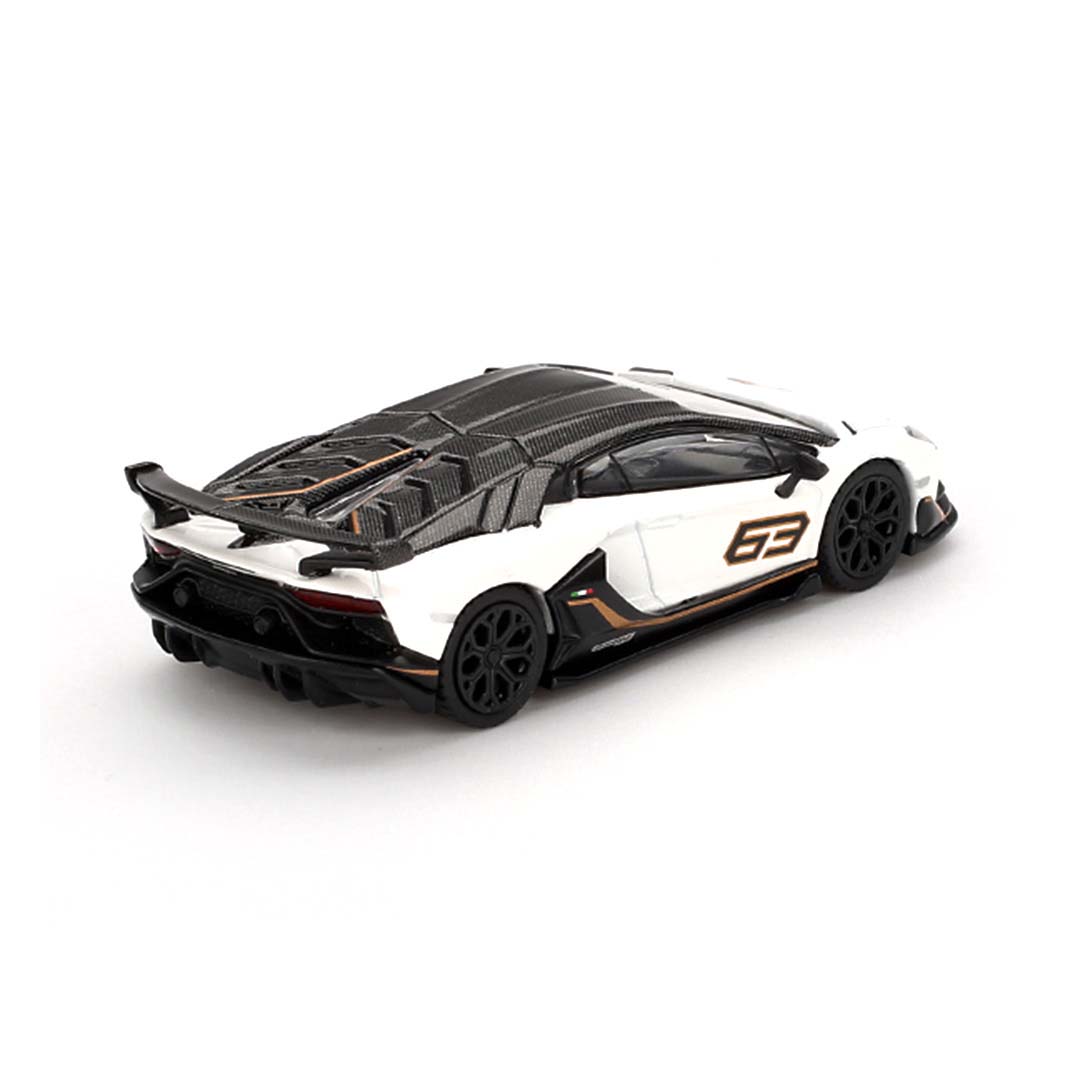 Mini GT 1/64 Lamborghini Aventador SVJ 63 Bianco Asopo RHD Diecast Scale Model Car