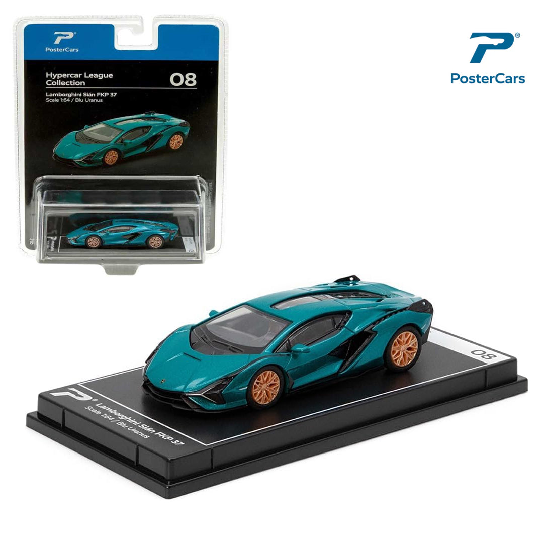 PosterCars 1:64 Lamborghini Sián FKP 37 – Blu Uranus | Hypercar League Collection No.8 Diecast Model