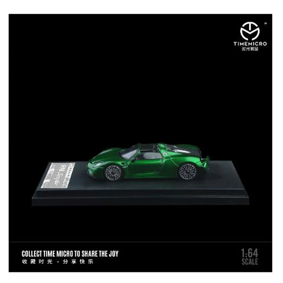 TimeMicro 1:64 Porsche 918 Spyder Solid Metal Green Diecast Model (TM643527)