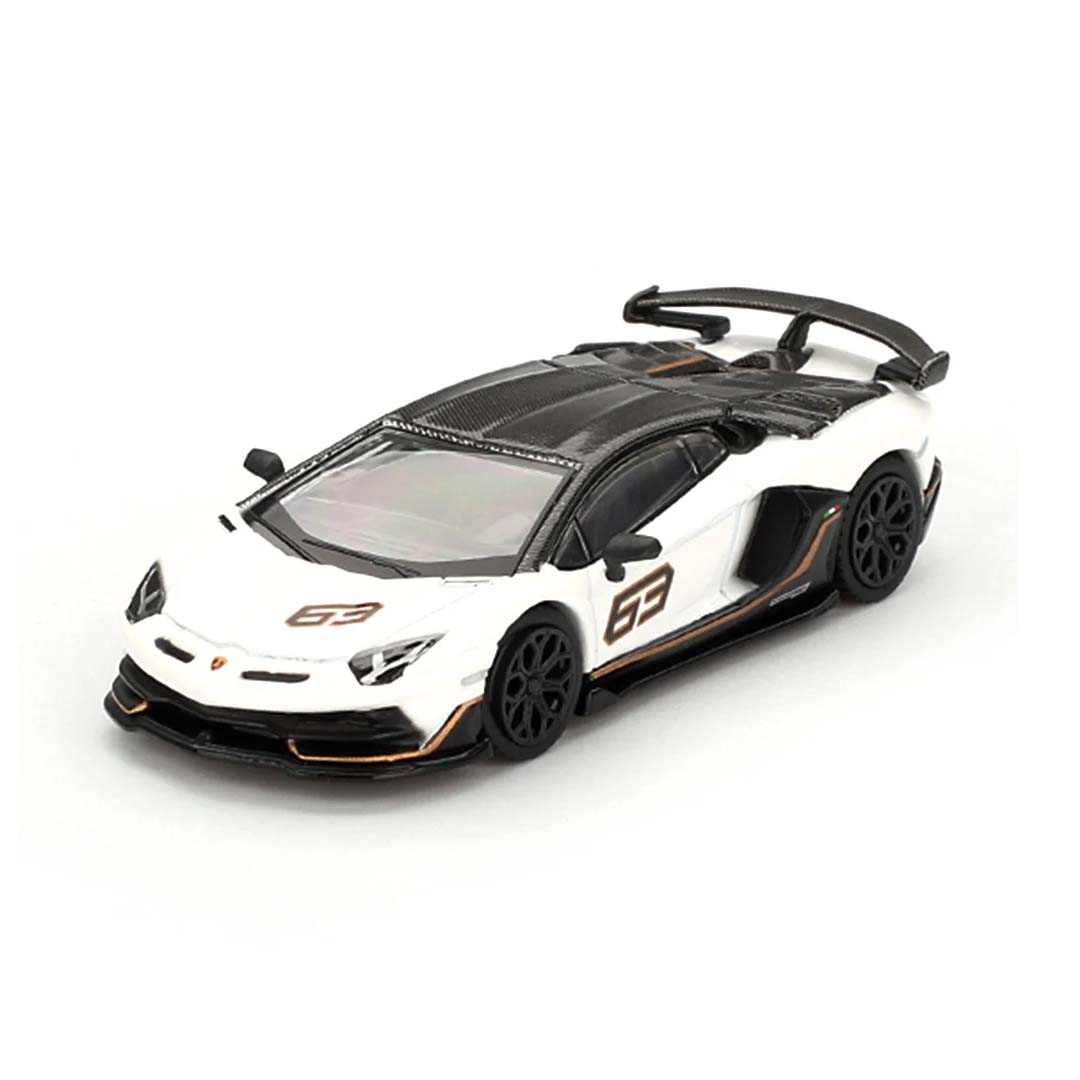 Mini GT 1/64 Lamborghini Aventador SVJ 63 Bianco Asopo RHD Diecast Scale Model Car