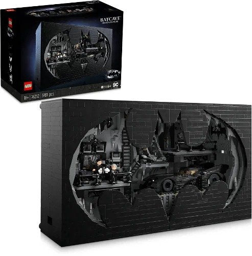 LEGO 76252 Batcave – Shadow Box set with 3,981 pieces, offering a detailed Batman lair with iconic vehicles and minifigures for adult collectors.