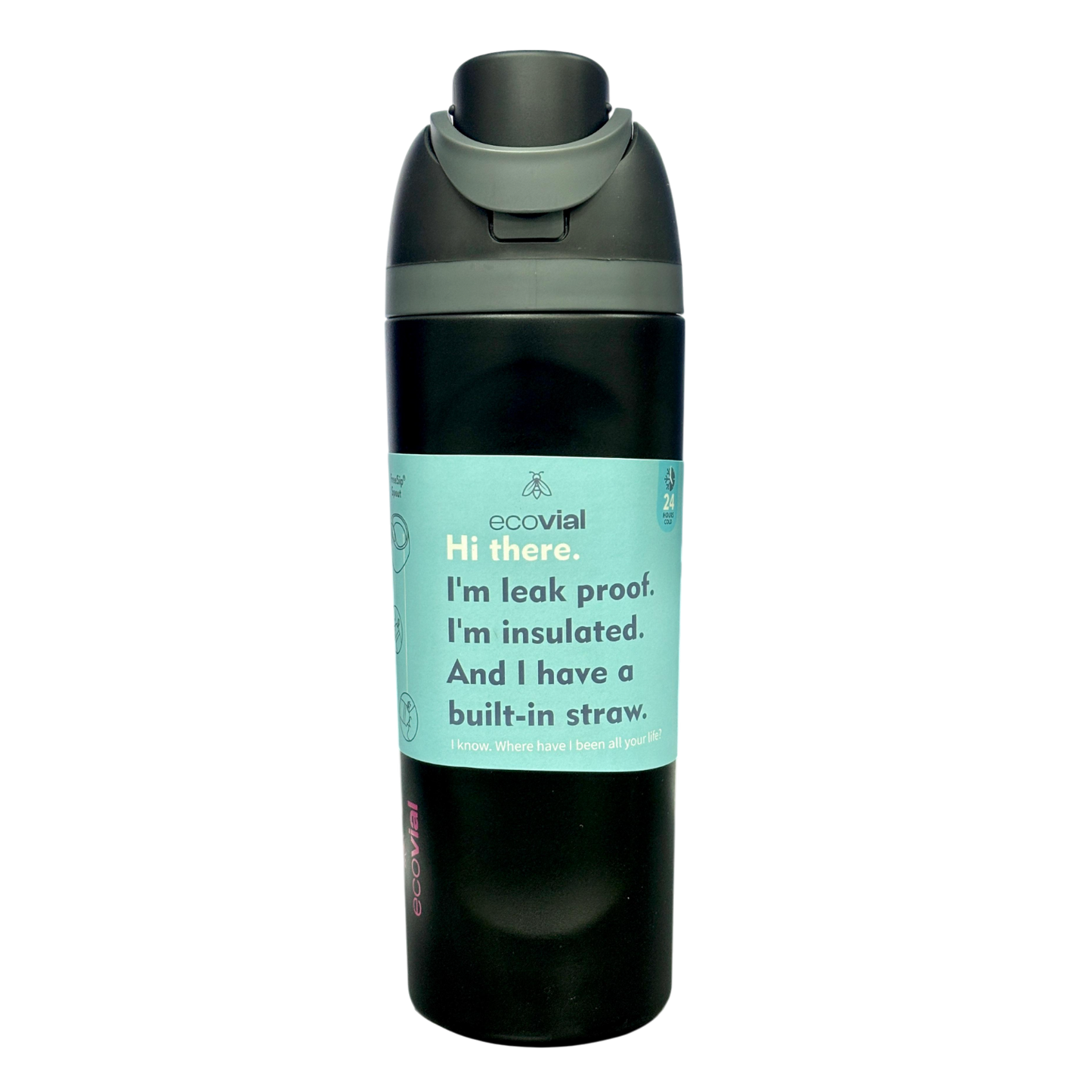 Ecovial 19 OZ - Vacuum Bottle Sip n Swig 570 ML (Black)