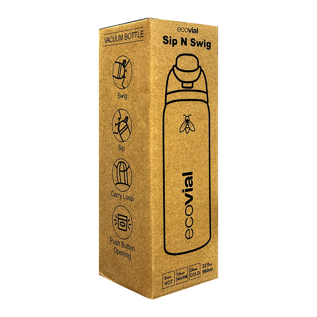 Ecovial 32 OZ - Vacuum Bottle Sip n Swig 960 ML (Black)