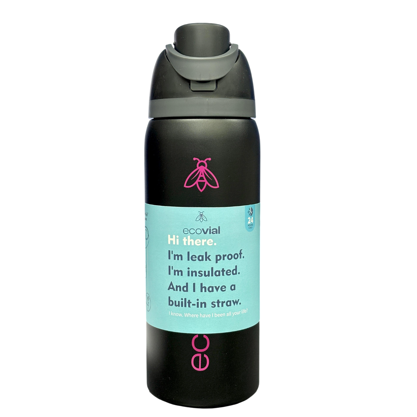Ecovial 32 OZ - Vacuum Bottle Sip n Swig 960 ML (Black)