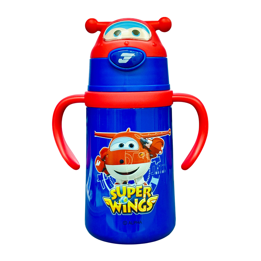 Super Wings Stainless Steel Water Bottle For Kids with Straw 400 ML