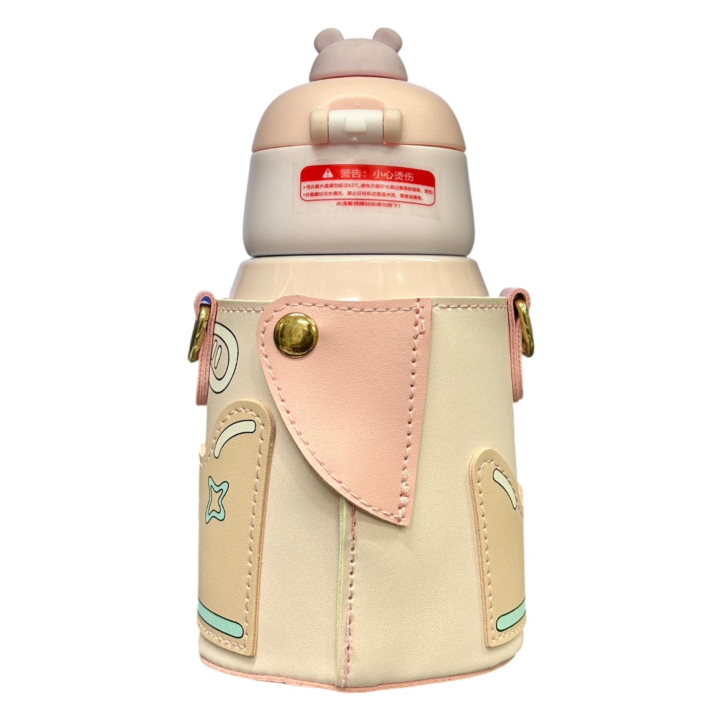 Bear Hug Stainless Steel Digital Water Bottle For Kids with carry bag, additional cup and sipper 500 ML (Pink)