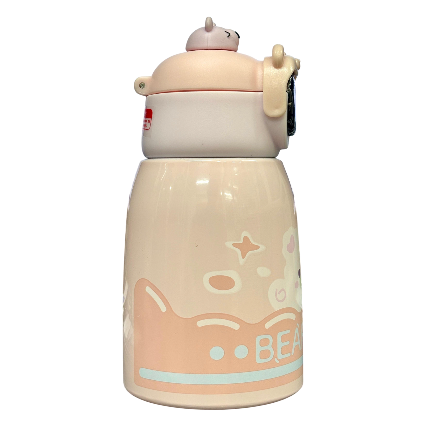 Bear Hug Stainless Steel Digital Water Bottle For Kids with carry bag, additional cup and sipper 500 ML (Pink)