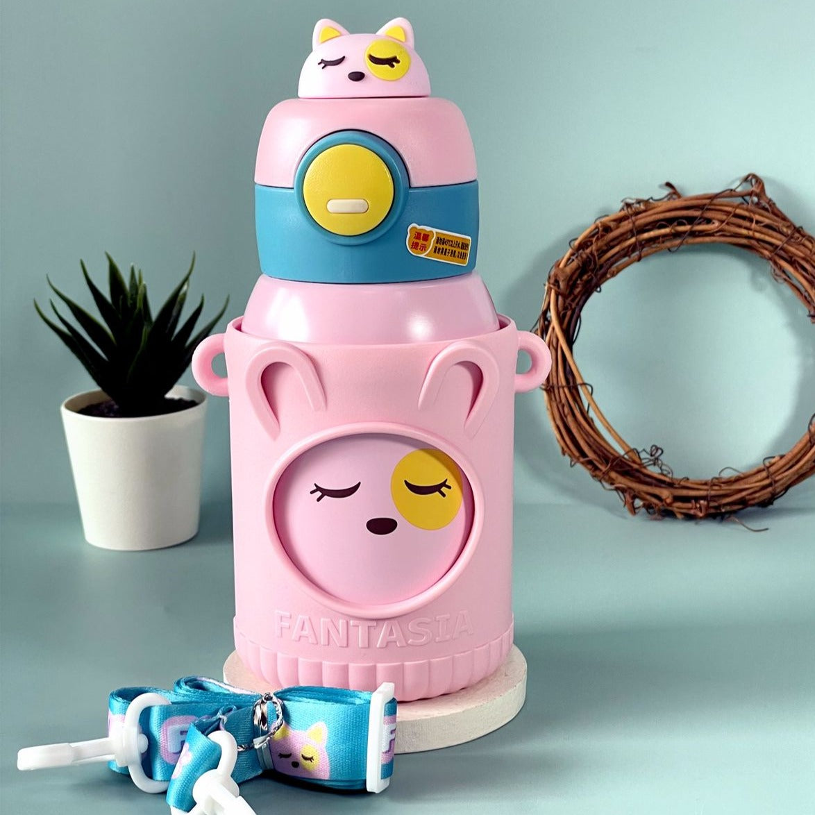 Cute Premium Kids Insulated Water Bottle Stainless with Silicon Cover 500 ML (Pink)