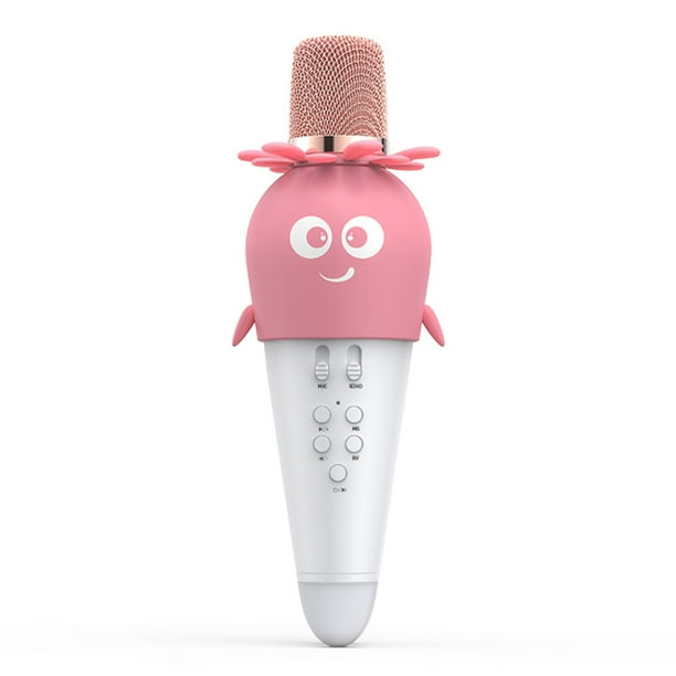 Wireless Bluetooth Karaoke Microphone, Portable 4D Stereo Mircophone with LED 7 Colorful Light, Intelligent Sound Repair Mic Speaker (Pink)