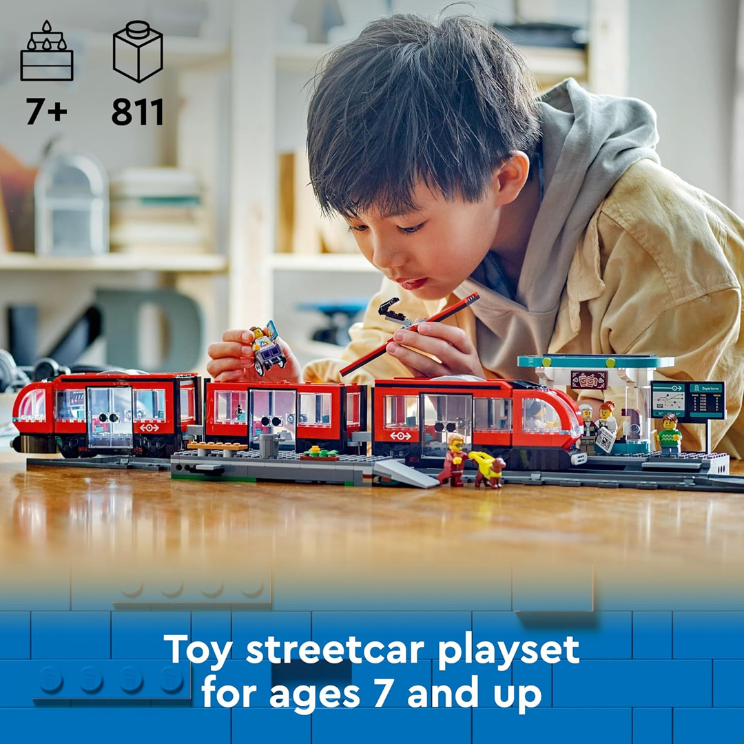 LEGO City 60423 Downtown Tram and Station Toy Set Building Blocks (811 Pieces)