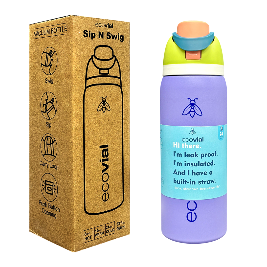 Ecovial 32 OZ - Vacuum Bottle Sip n Swig 960 ML (Purple)