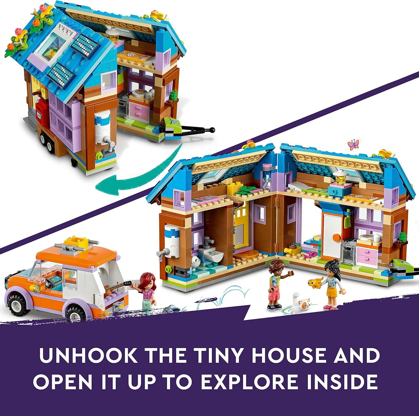 LEGO 41735 Friends Mobile Tiny House, Forest Camping Opening Dollshouse Playset with Toy Car