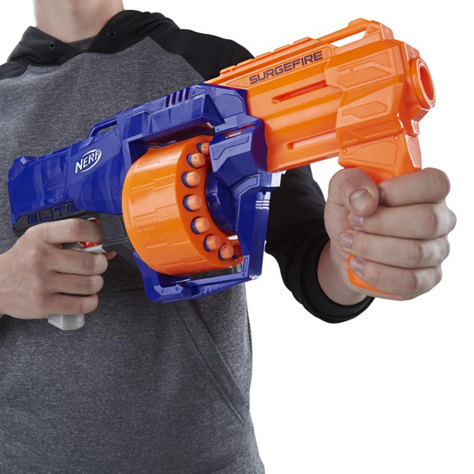 Nerf Surgefire Elite Blaster 15-Dart Rotating Drum, Slam Fire, Includes 15 Official Elite Darts for All Age