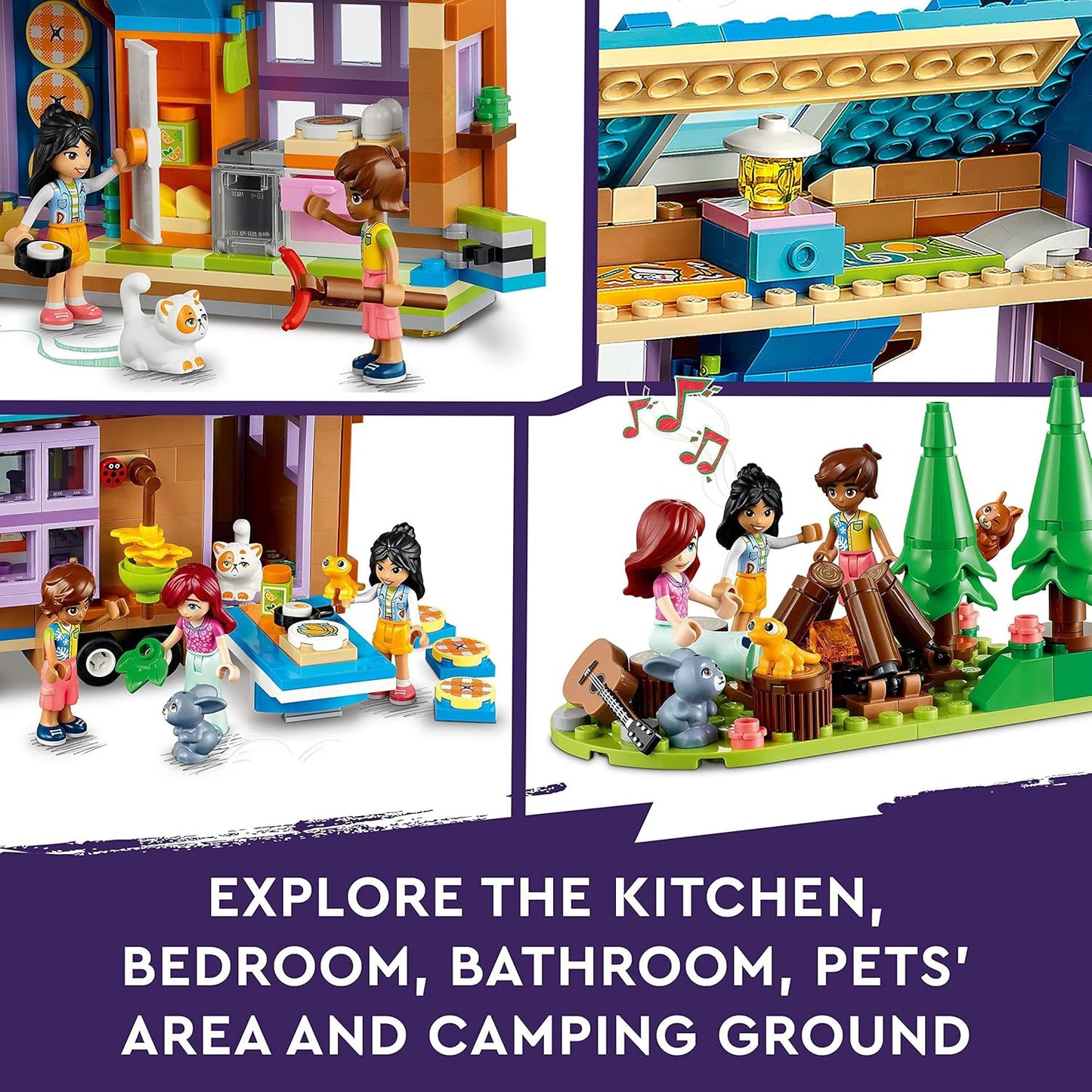 LEGO 41735 Friends Mobile Tiny House, Forest Camping Opening Dollshouse Playset with Toy Car