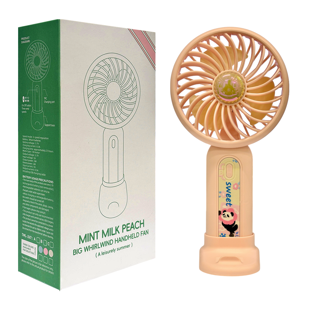 Mint Milk Peach Desktop Fan Mini Handheld Small Fan for Home, School USB Rechargeable & Portable Fan (Pink)