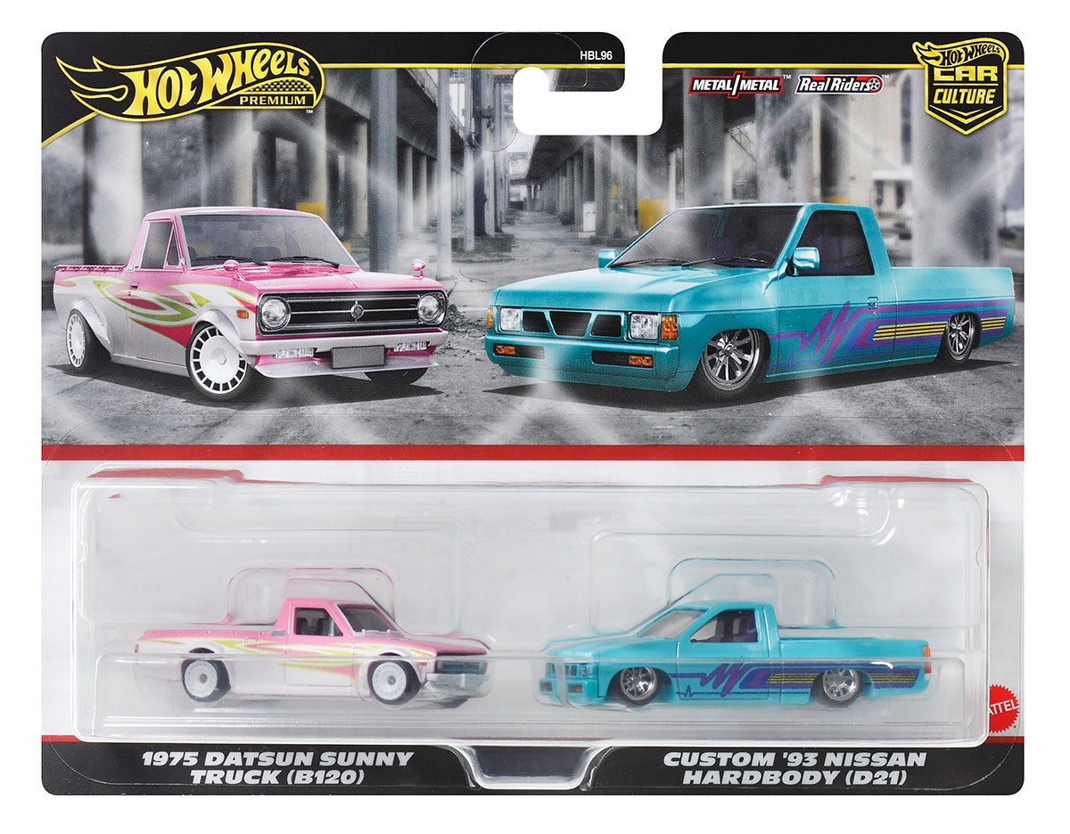 Hot Wheels Premium Car Culture 1975 Datsun Sunny Truck (B120) & Custom '93 Nissan HardBody (D21)