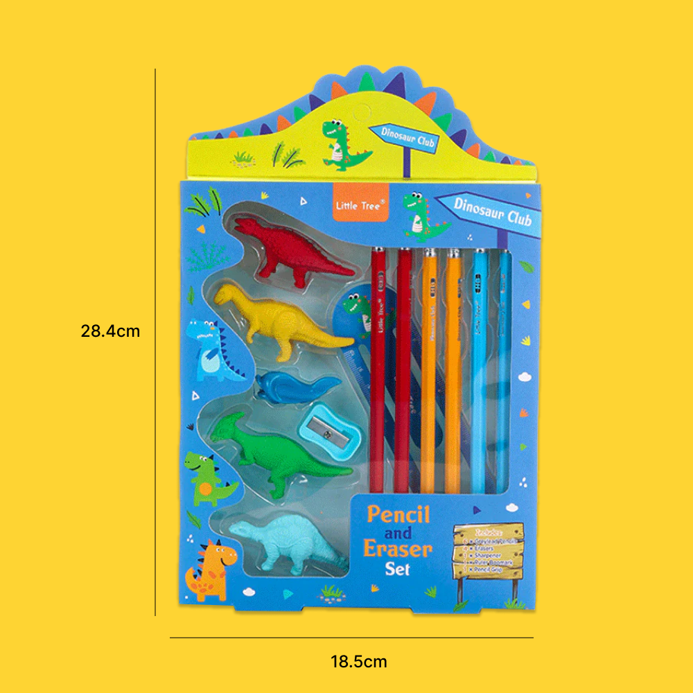 Little Tree Dinosaur Club Theme Pencil And Eraser 13 Pcs Combo Set