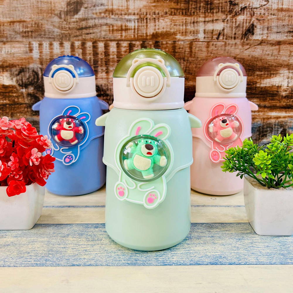 Happy Baby Bear Stainless Steel Water Bottle For Kids 600 ML (Green)