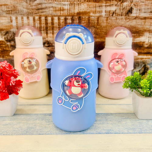 Happy Baby Bear Stainless Steel Water Bottle For Kids 600 ML (Blue)