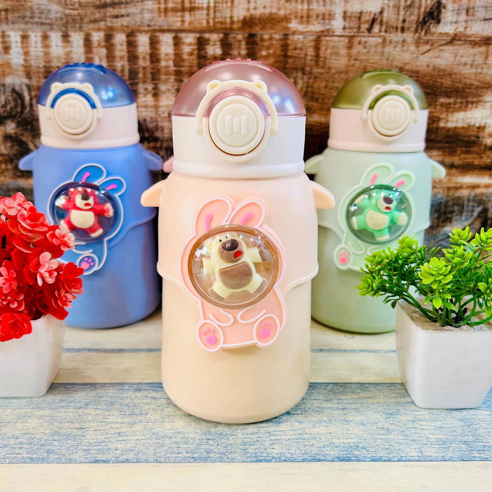Happy Baby Bear Stainless Steel Water Bottle For Kids 600 ML (Cream)