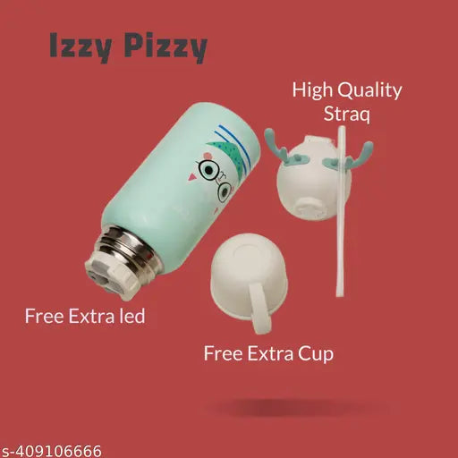 Deer Stainless Steel Water Bottle For Kids with carry bag, additional cup and sipper 500 ML (Green)