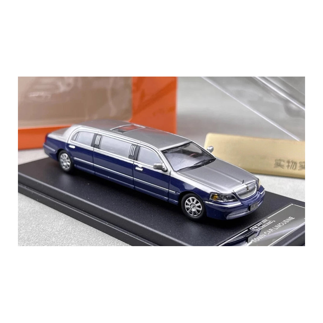 GCD 1:64 Silver Blue Stretch Limousine – Continental Model | Premium Diecast Metal Car (Blue + Silver)