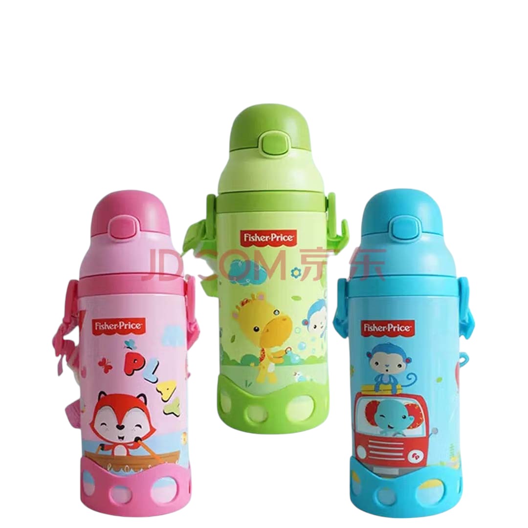 Fisher-Price Kids Water Bottle with Straw & Strap – 500ml, Insulated for Hot & Cold Drinks, Perfect for Toddlers 12 Months+ - Green