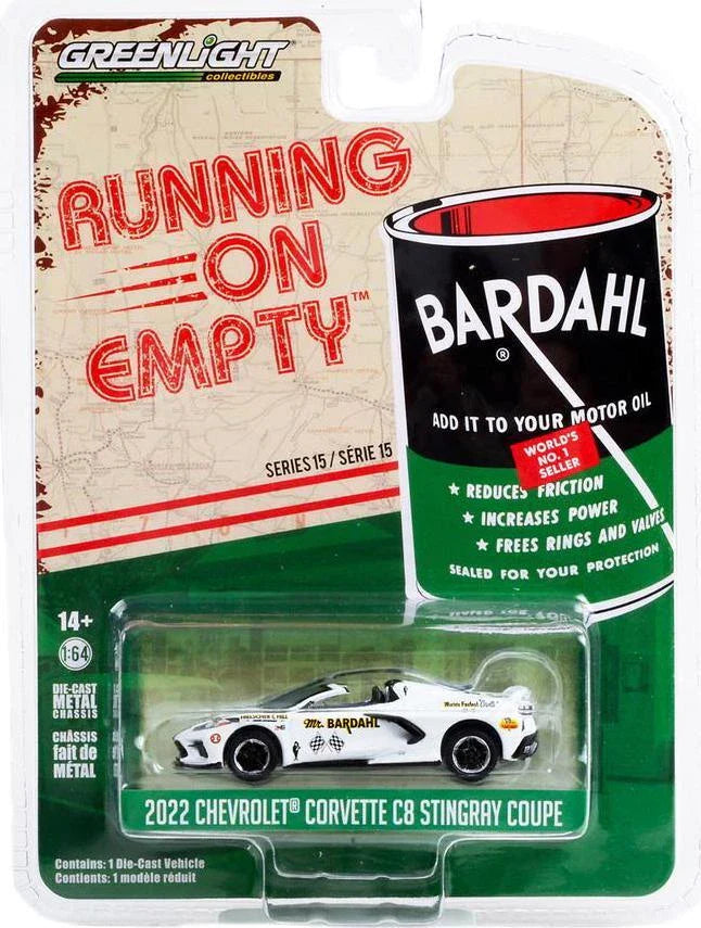 Greenlight Running on Empty – 2022 Chevrolet Corvette C8 Stingray Coupe (Bardahl Livery, Series 15) 1:64 Die-Cast Car