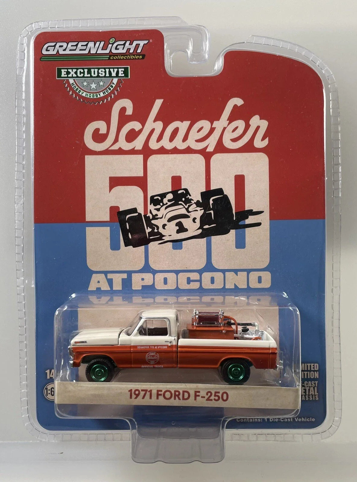 Greenlight Hobby Exclusive – 1971 Ford F-250 “Schaefer 500 at Pocono” Official Truck (1:64 Scale Die-Cast)