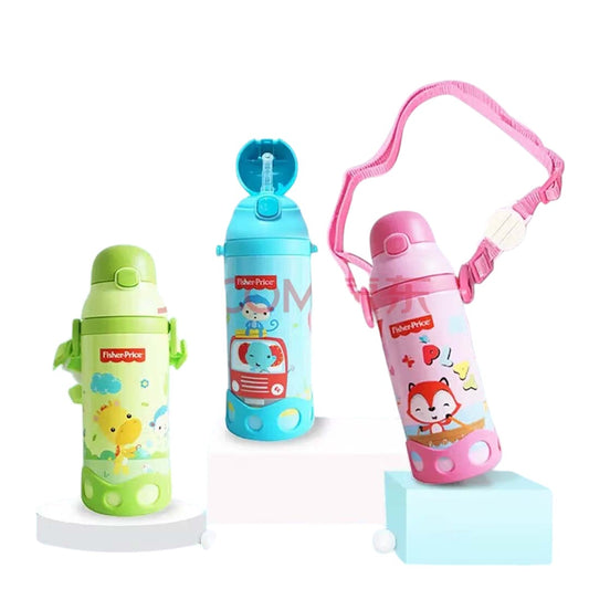 Fisher-Price Kids Water Bottle with Straw & Strap – 500ml, Insulated for Hot & Cold Drinks, Perfect for Toddlers 12 Months+ - Green