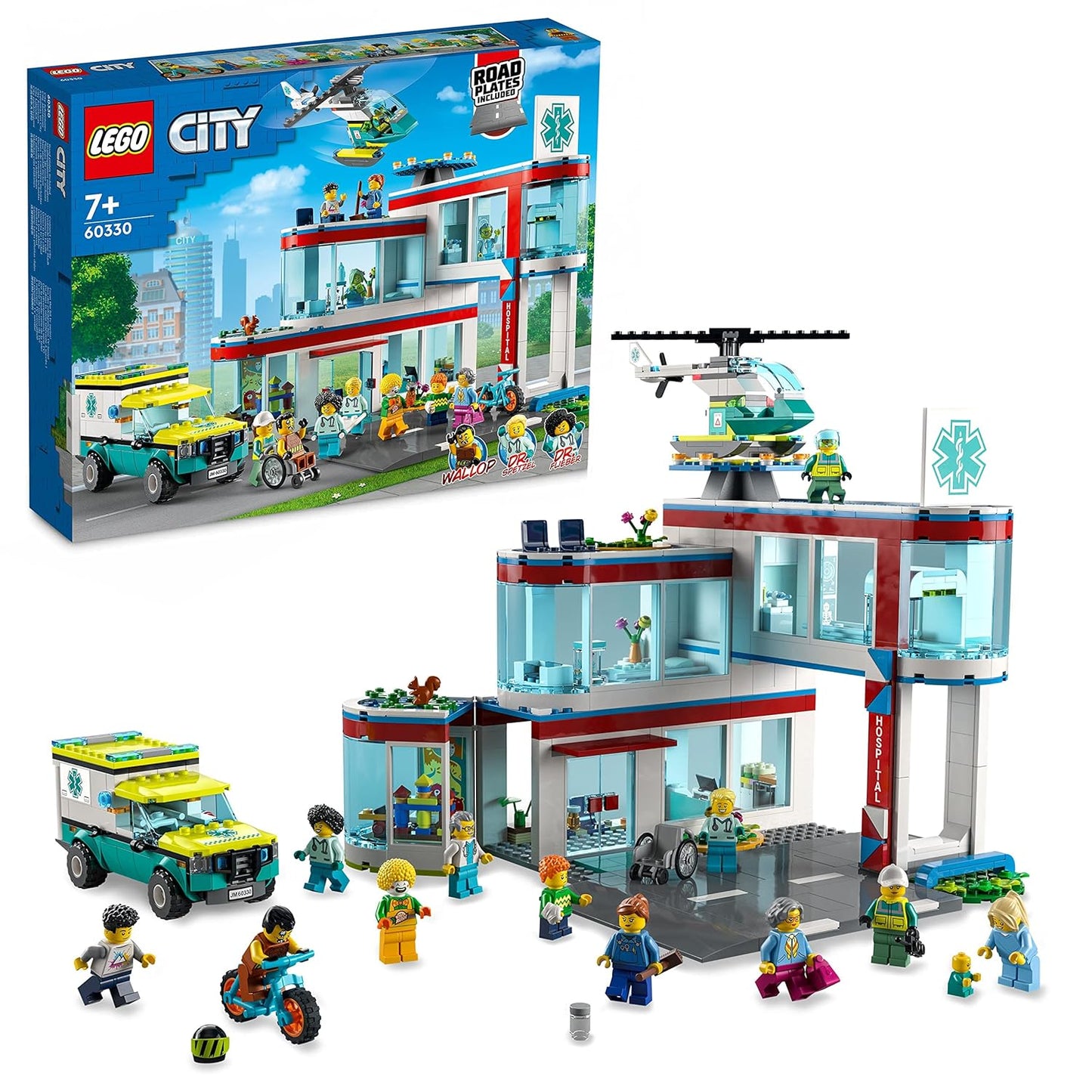 LEGO City Hospital 60330 – Includes a multi-room hospital, ambulance, rescue helicopter, and 12 minifigures for immersive medical-themed play.