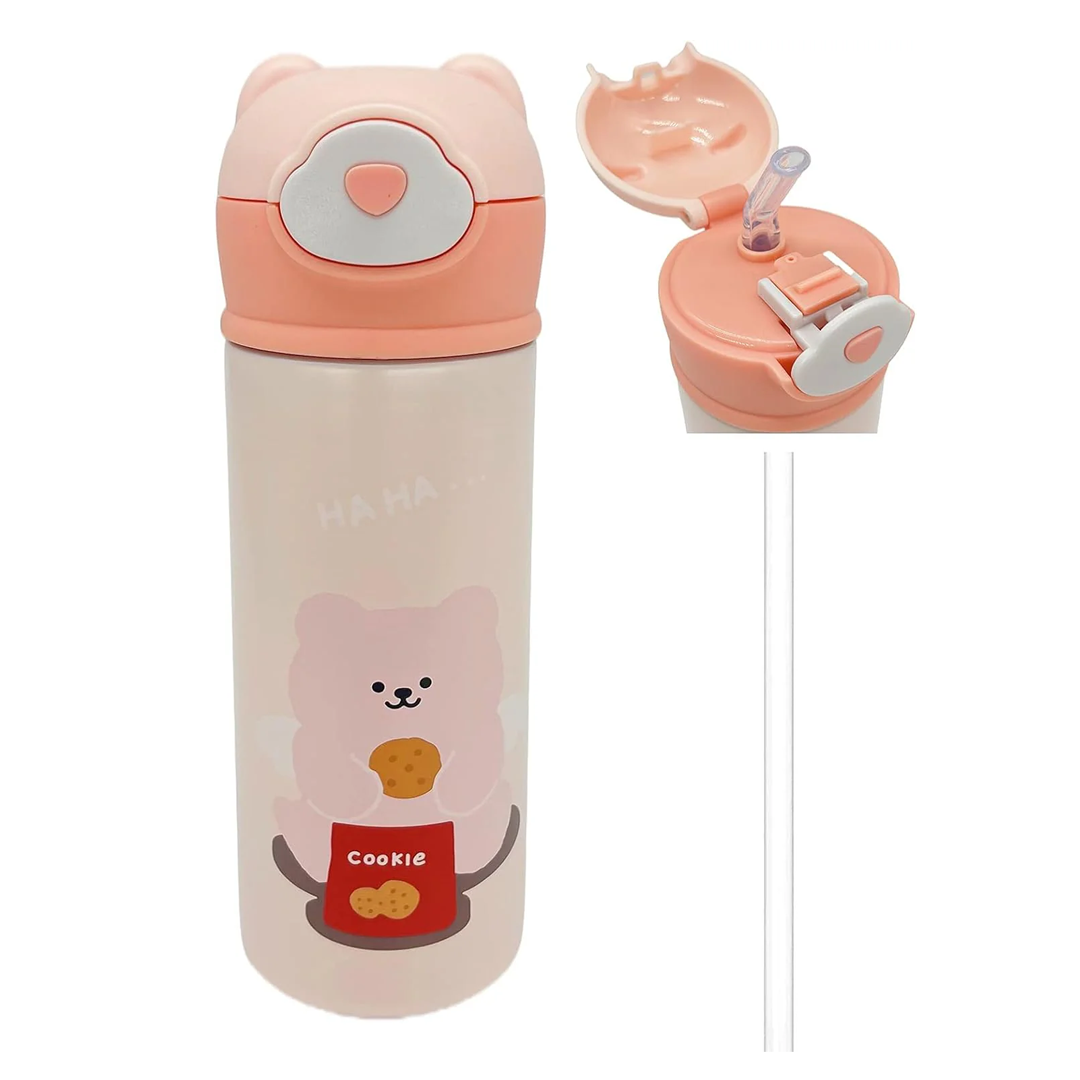 Vacuum Insulated Water Bottle with Straw, Leak-Proof Stainless Steel 14OZ | 410 ML (Pink)