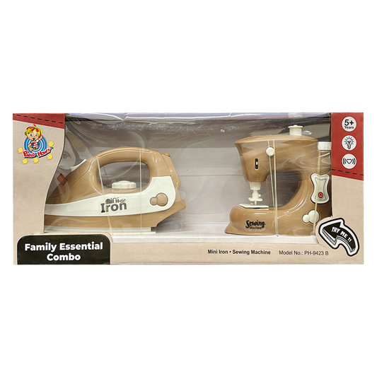 Pablo Honey Mini Iron & Sewing Machine Household Play Set (Brown)