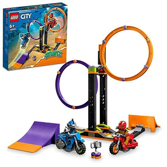 LEGO 60360 Spinning Stunt Challenge set with 117 pieces, featuring action-packed spinning stunt elements for exciting play.