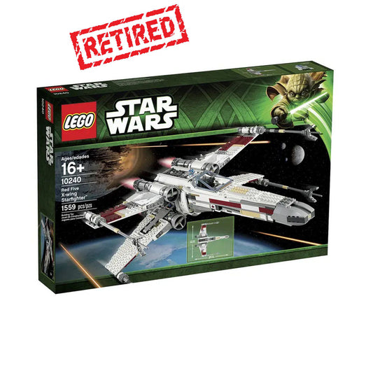LEGO Star Wars Red Five X-wing Starfighter 10240 with opening wings, cockpit, and R2-D2 minifigure, designed for builders aged 16+

