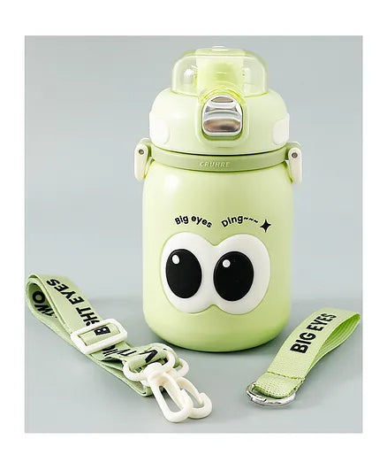Cute Big Eyes Ding Insulation Cup Cartoon Portable Double Drinking Straw Cup 550 ML (Green)