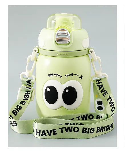 Cute Big Eyes Ding Insulation Cup Cartoon Portable Double Drinking Straw Cup 550 ML (Green)