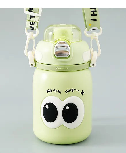 Cute Big Eyes Ding Insulation Cup Cartoon Portable Double Drinking Straw Cup 550 ML (Green)