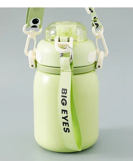 Cute Big Eyes Ding Insulation Cup Cartoon Portable Double Drinking Straw Cup 550 ML (Green)