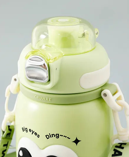 Cute Big Eyes Ding Insulation Cup Cartoon Portable Double Drinking Straw Cup 550 ML (Green)