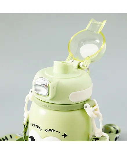 Cute Big Eyes Ding Insulation Cup Cartoon Portable Double Drinking Straw Cup 550 ML (Green)
