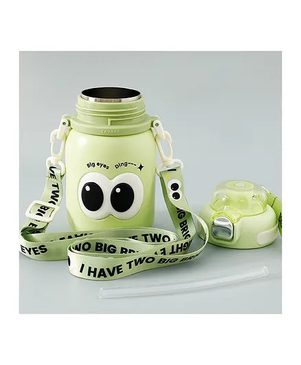 Cute Big Eyes Ding Insulation Cup Cartoon Portable Double Drinking Straw Cup 550 ML (Green)