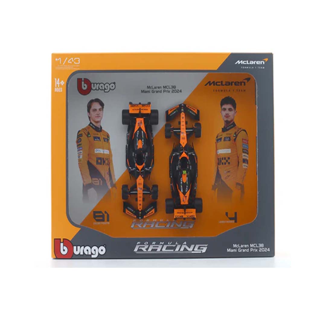 2024 McLaren MCL38 set of 2 cars 1:43 Bburago Formula 1 diecast scale model car
