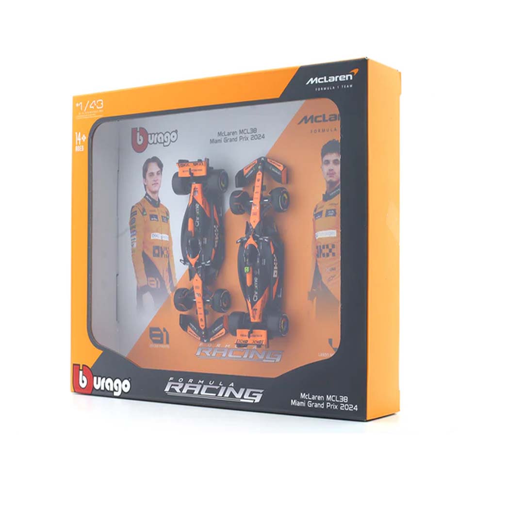 2024 McLaren MCL38 set of 2 cars 1:43 Bburago Formula 1 diecast scale model car