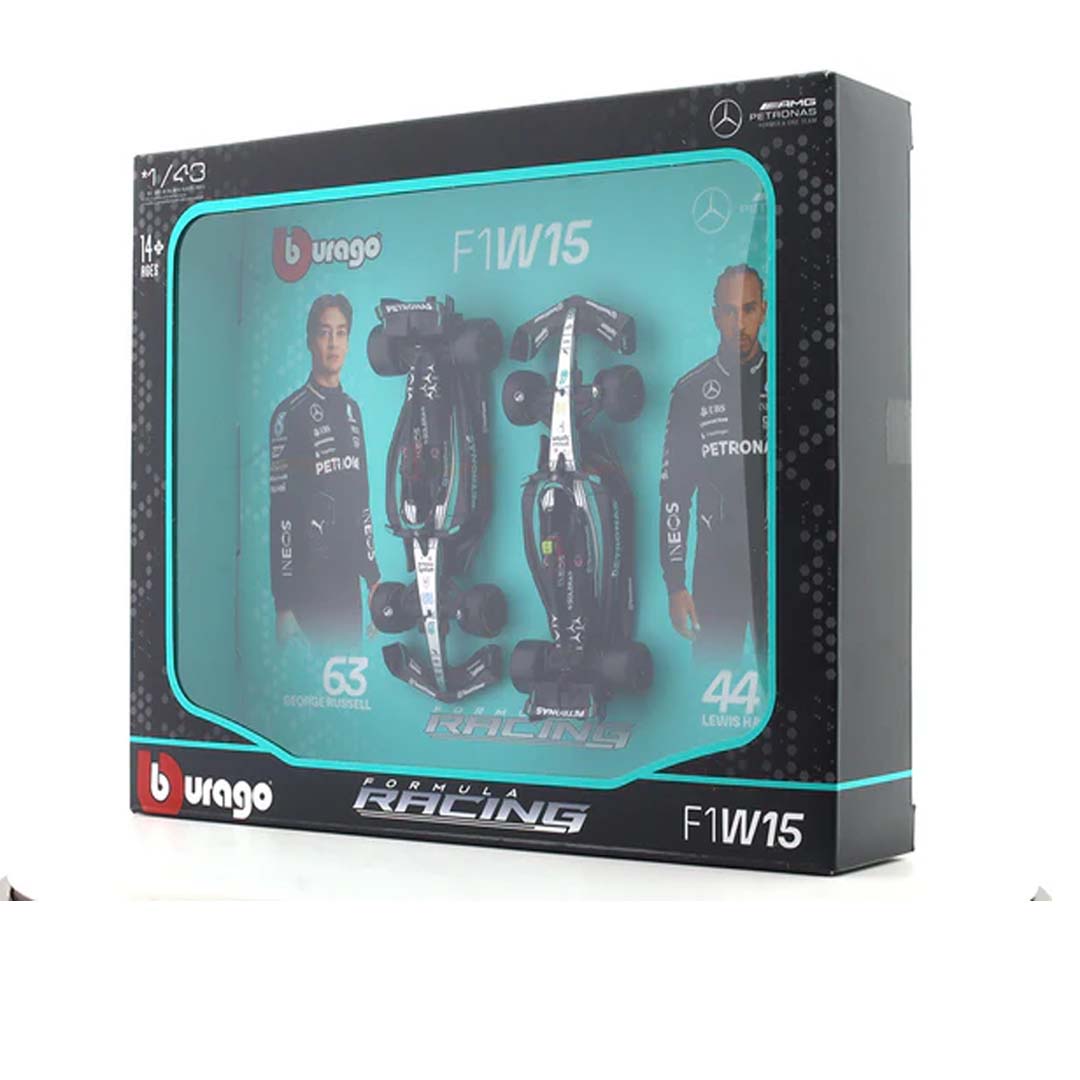2024 Mercedes-AMG W15 set of 2 cars 1:43 Bburago Formula 1 diecast scale model car