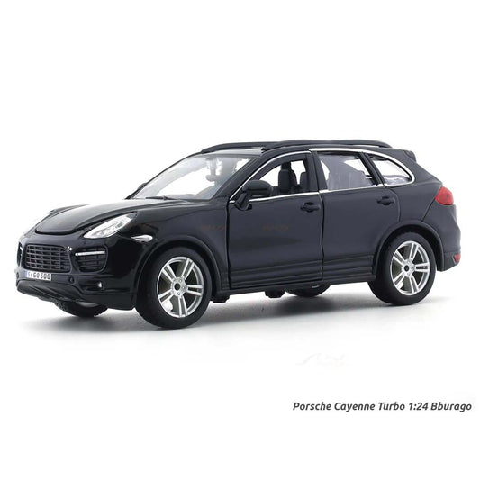 Bburago 1:24 scale die-cast Porsche Cayenne Turbo Black SUV model car.

