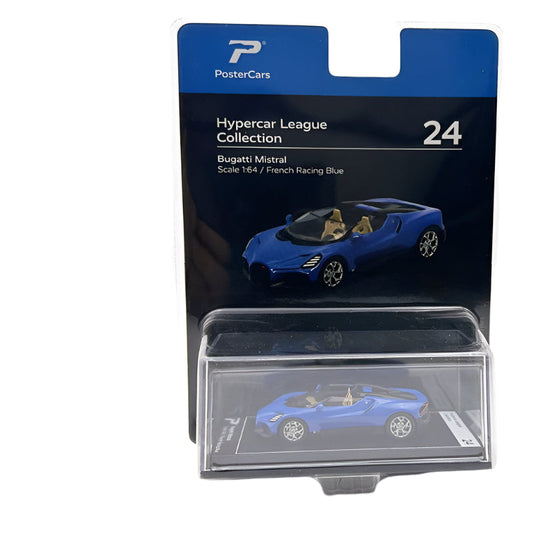 PosterCars Hypercar League – Bugatti Mistral (French Racing Blue, 1:64 Scale) – Hypercar League #24